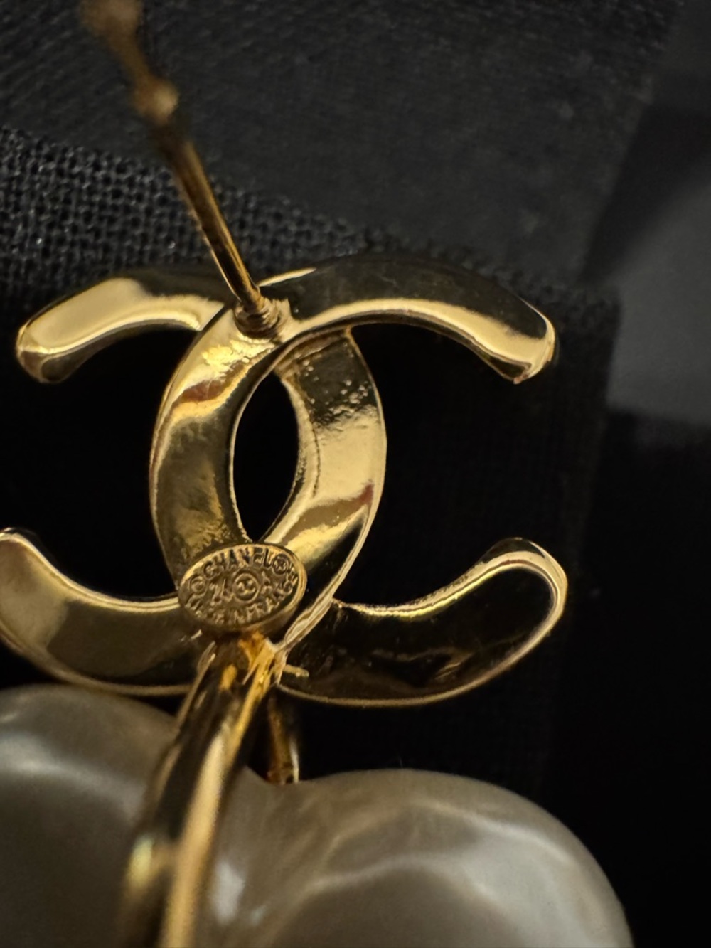 CHANEL Gold-Tone Double C Heart Drop Earrings with Pearl Hearts - Picture 7 of 9